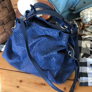 Big blue leather hobo bag